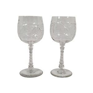 Rock Sharpe 7.5" Wine Goblets Pattern 1004-2 Polished Floral Cut Optic‎ Set of 2